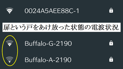 戸という戸をあけ放った状態の電波状況 戸という戸をあけ放った状態の電波状況