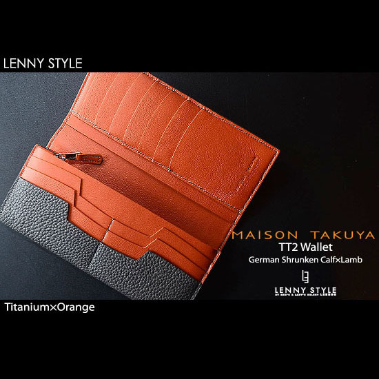 メゾンタクヤ(MAISON TAKUYA)TT2ウォレット-二つ折りロングウォレット(長財布)チタニウム×オレンジ-TT2WALLET-ジャーマンシュランケンカーフ×ラム メゾンタクヤ(MAISON TAKUYA)TT2ウォレット-二つ折りロングウォレット(長財布)チタニウム×オレンジ-TT2WALLET-ジャーマンシュランケンカーフ×ラム