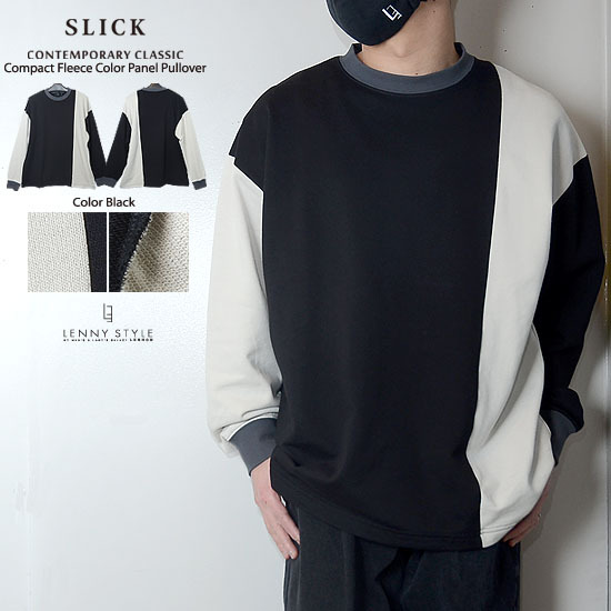 SLICK ( スリック ) プルオーバー カットソー - コンパクトフリース カラーパネル プルオーバー - ブラック SLICK ( スリック ) プルオーバー カットソー - コンパクトフリース カラーパネル プルオーバー - ブラック