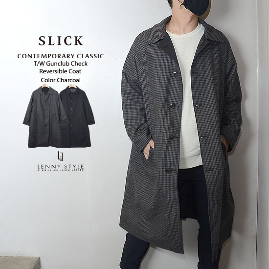 スリック (SLICK)ガンクラブチェックリバーシブルコート-チャコール スリック (SLICK)ガンクラブチェックリバーシブルコート-チャコール