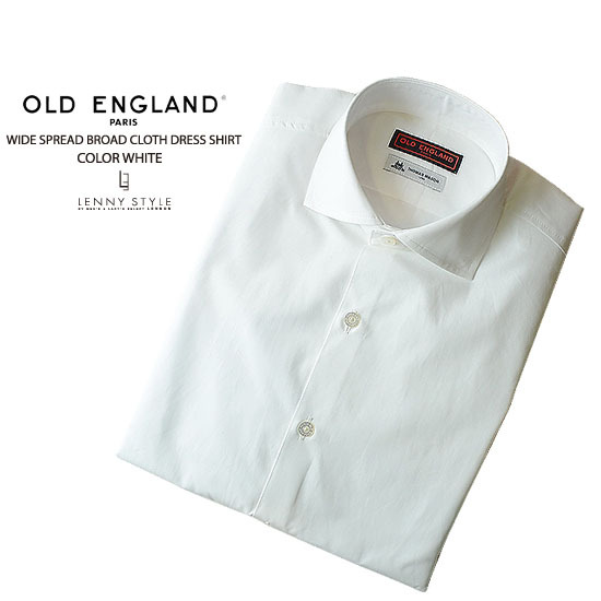 オールドイングランドオム (OLD ENGLAND HOMME)ワイドカラーブロードドレスシャツ-ホワイト オールドイングランドオム (OLD ENGLAND HOMME)ワイドカラーブロードドレスシャツ-ホワイト