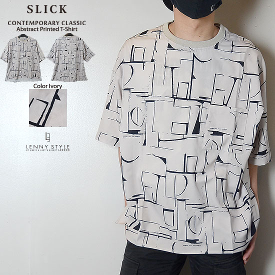SLICK ( スリック ) アブストラクト プリント Tシャツ( 半袖 Tシャツ ) - アイボリー SLICK ( スリック ) アブストラクト プリント Tシャツ( 半袖 Tシャツ ) - アイボリー
