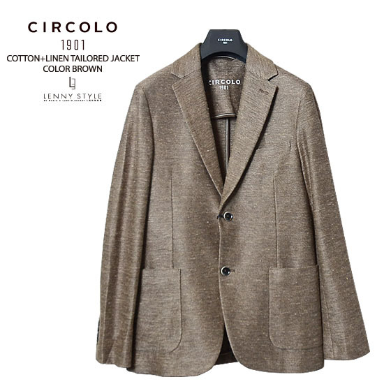 CIRCORO 1901(チルコロ 1901)コットン+リネンテーラードジャケット-ブラウン CIRCORO 1901(チルコロ 1901)コットン+リネンテーラードジャケット-ブラウン