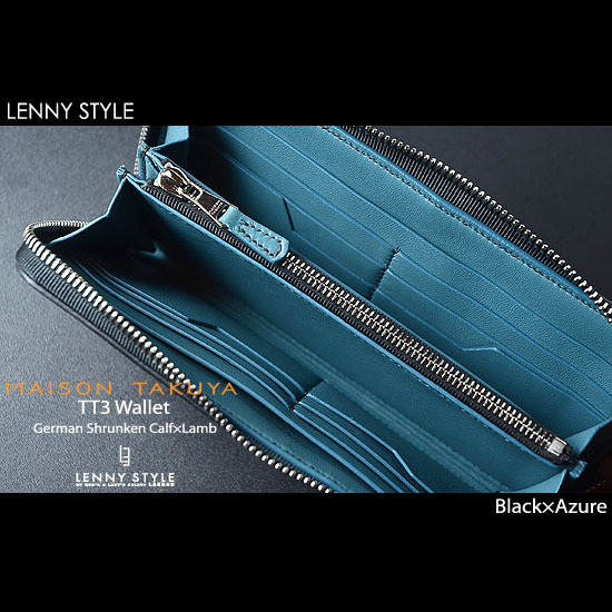 メゾンタクヤ(MAISON TAKUYA)ラウンドジップロングウォレット(長財布)ブラック×アジュール(TT3 Wallet)ジャーマンシュランケンカーフ×ラム メゾンタクヤ(MAISON TAKUYA)ラウンドジップロングウォレット(長財布)ブラック×アジュール(TT3 Wallet)ジャーマンシュランケンカーフ×ラム