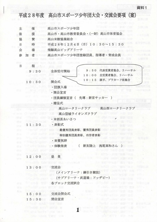 平成28年度　高山市スポーツ少年団大会・交流会