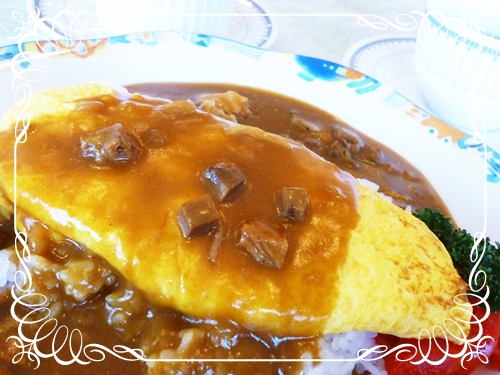 牛ﾀﾝｶﾚｰｵﾑﾚﾂ添え　今日のﾗﾝﾁ 2月1日