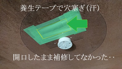 養生テープで穴塞ぎ（汗）