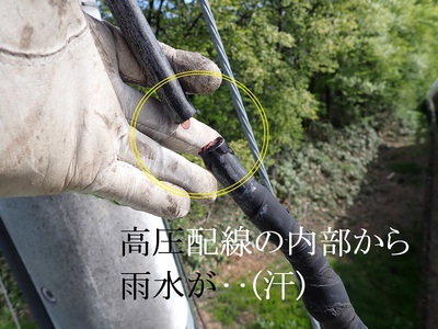 高圧配線の内部から雨水が‥