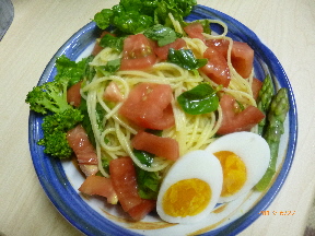 自己流冷風パスタ(´◉◞౪◟◉)