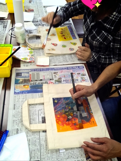 山王社教での帆布バッグにデコパージュ講座♪