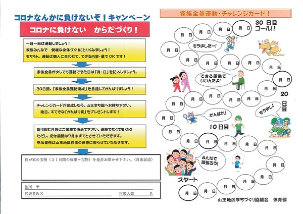 家族全員運動チャレンジカード 山王地区まちづくり協議会のページ