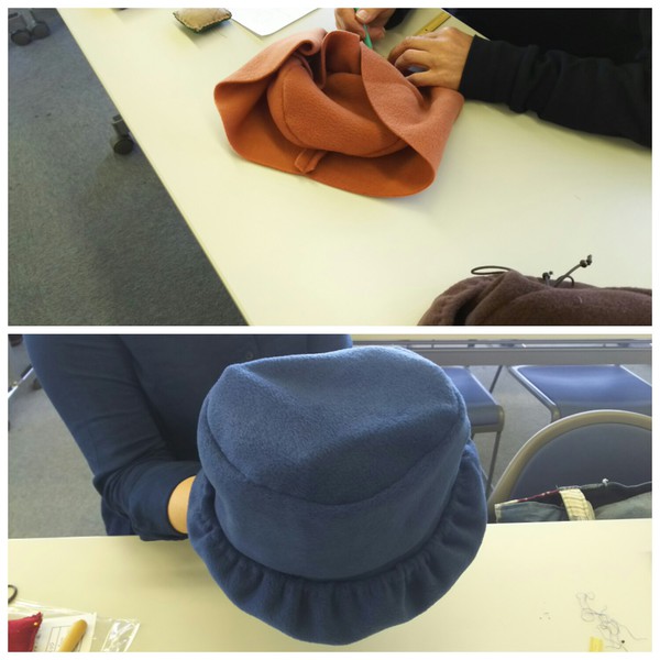 手縫いでつくれる帽子。卓上で気楽に手織り。とても楽しい体験会になりました。