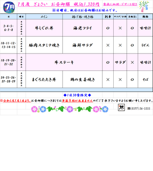 ☆★魚祭7月ランチメニュー★☆
